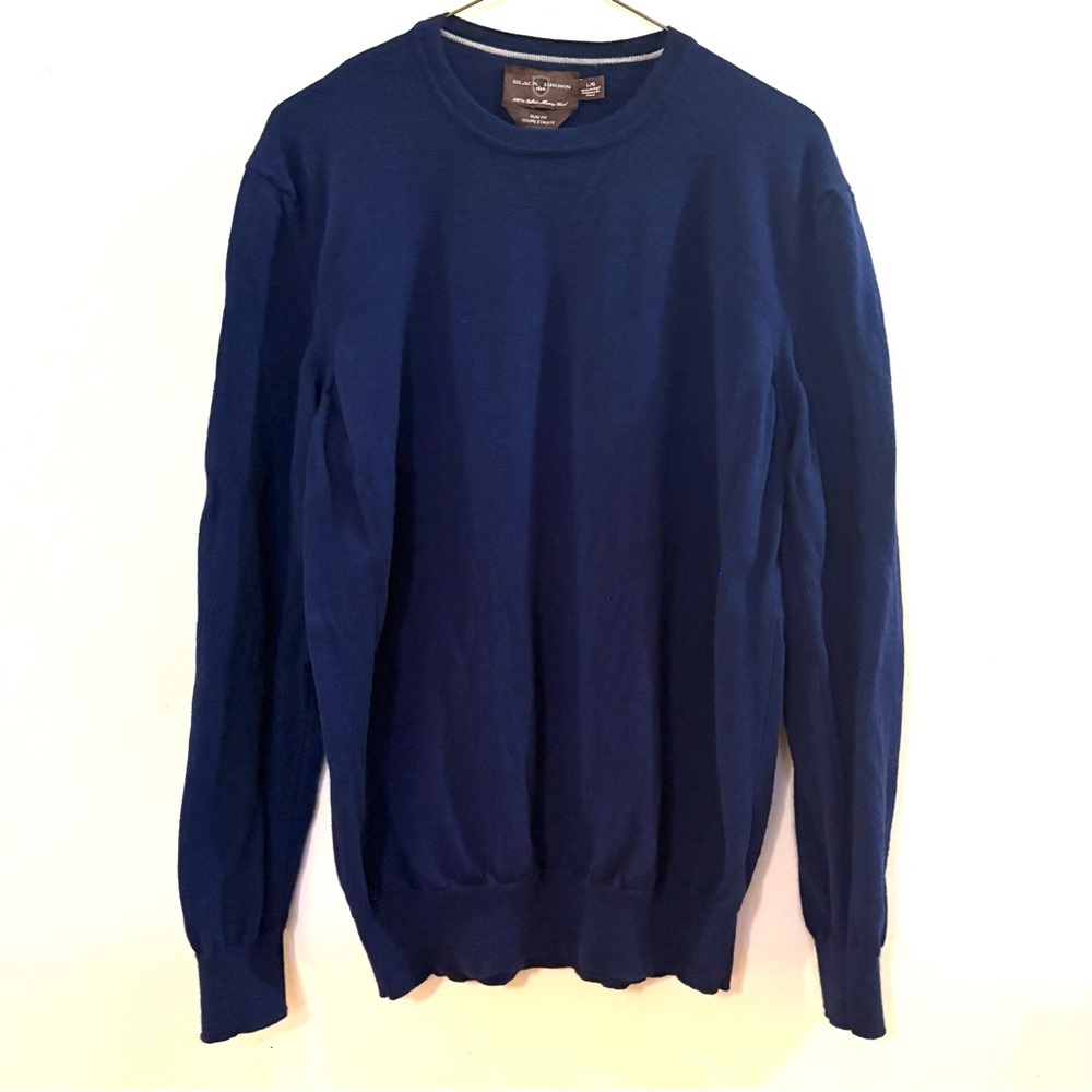 Black Brown 1826 Men's Navy Crewneck Sweater, 100% Italian Marino wool, Sz L